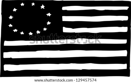 Black And White Vector Illustration Of An American Betsy Ross Flag ...