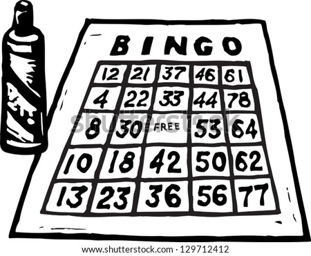 Black And White Vector Illustration Of Bingo Card And Marker ...