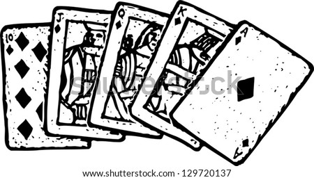 Black And White Vector Illustration Of Royal Flush Poker Hand ...