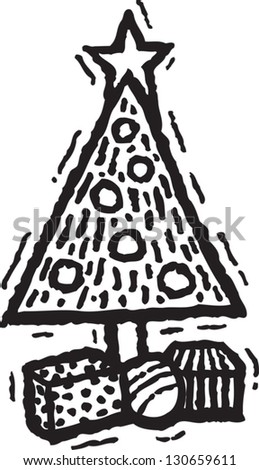 Black And White Vector Illustration Of A Christmas Tree - 130659611 : Shutterstock