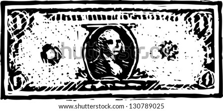 Black And White Vector Illustration Of One Dollar Bill - 130789025 ...