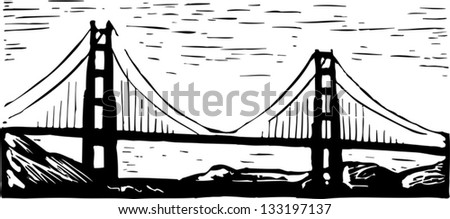 Black And White Vector Illustration Of Golden Gate Bridge - 133197137 ...