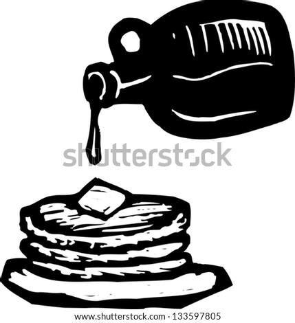 Black And White Vector Illustration Of Stack Of Pancakes With Syrup And ...