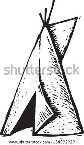 Black And White Vector Illustration Of Native American Indian Teepee 