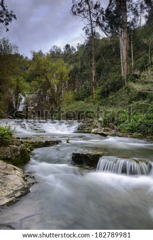 Cascades of Mourao river. Sintra has exciting natural landscapes with rivers through the forest, amazing waterfalls and lakes.