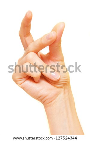 Female Snapping Hand Isolated On White Background Stock Photo 127524344 ...