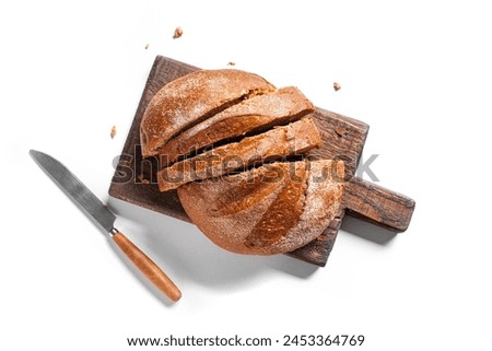 Image, Stock Photo Home-baked bread top view. Sourdough bread buns.