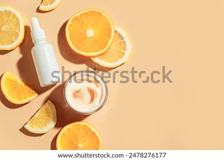 Similar – Foto Bild Vitamin C Serum Flasche mit Tropfer auf weißem Marmor Hintergrund