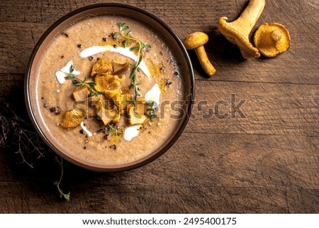 Similar – Image, Stock Photo Autumn wild mushrooms on purple tabletop. Edible honey fungus