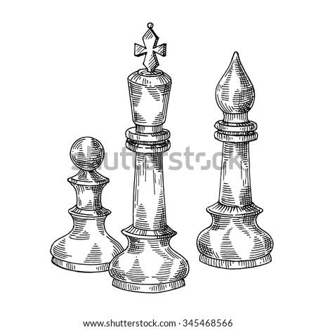 The Game Of Chess, Chess Pieces,Vector Hand Drawing - 345468566 ...