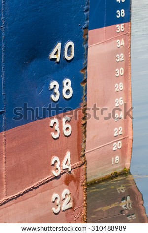 bow of a ship with draft scale numbering