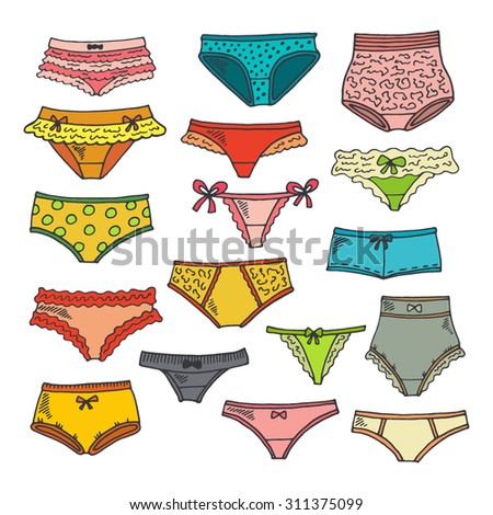 Hand Drawn Ink Isolated Lace Panties. Underwear Set. Stock Vector ...