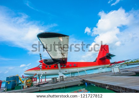 Hydroplane standing at Male airport, Maldives