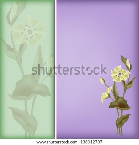 With flowers on a green purple background.