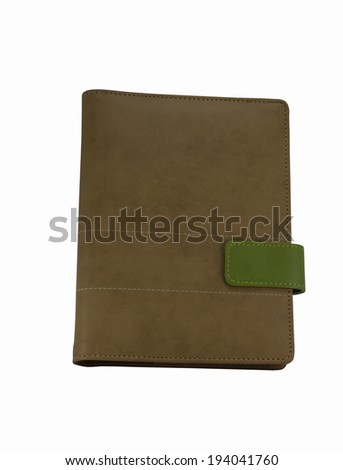 Brown colored organizer book with green strap
