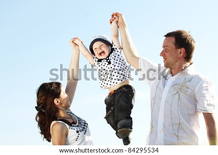 happy family blue sky