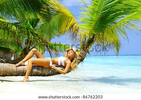 Similar – Image, Stock Photo Person legs on seascape background during sunset