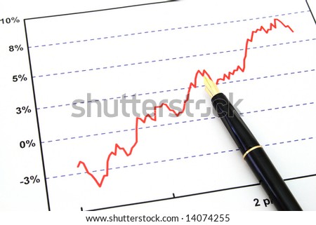 fountain pen over an increasing  stock like graph