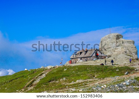 High altitude summit mountain hut, on top of Bucegi mountains, Romania