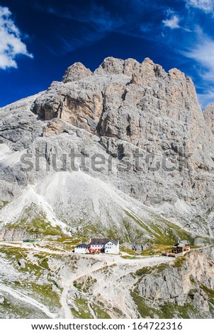 Vajolet Refuge,  Dolomite Alps, Italy. Dolomites are on UNESCO World Heritage List.