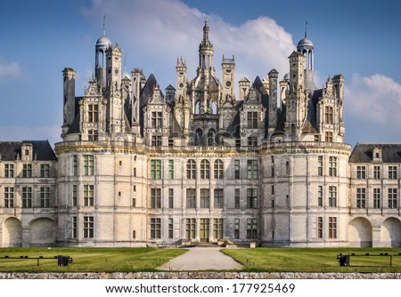 Chateau de Chambord close up, royal medieval french castle. Loire Valley, France, Europe. Unesco heritage site.