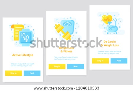 Flat design UI, UX concept weightloss app and fitness. Healthy lifestyle banner concept. Modern vector illustration.