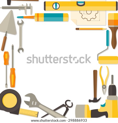 Vector flat design background with do-it-yourself tools for construction and home repair isolated on white. Web banner concept