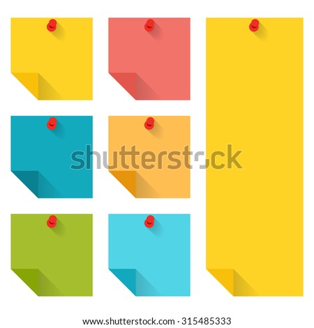 Flat design of colorful pinned sticky notes. infographics elements isolated on white background.
