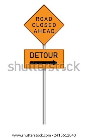 road closed, detour sign on a pole. Vector illustration