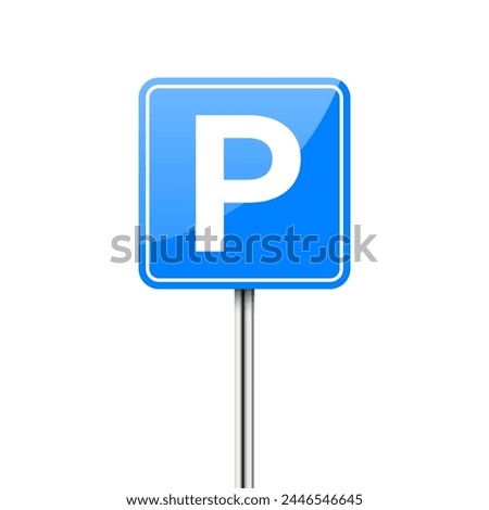 Parking road sign. Parking place for car. Glossy blue icon for parking zone