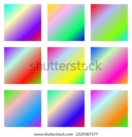 3x3 grid of colorful gradient tiles