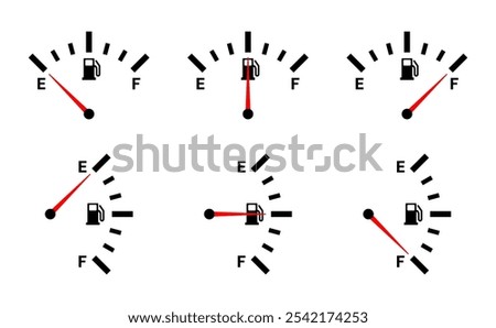 Fuel gauge icons. different fuel levels from empty to full