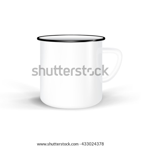 vector clean enamel mug isolated on white background. photorealistic white cup for branding