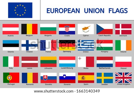 Set of European Union flags, rectangular icons, Europe countries flags