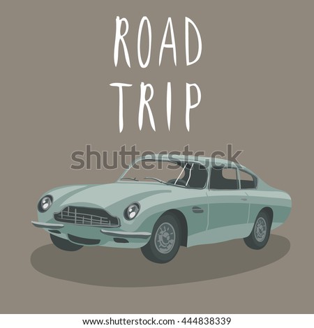 Silver retro car isolated. Vector illustration. Cartoon old sport car. Vintage 