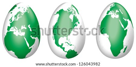 Three Easter eggs with the landmasses of the Earth as a drawing. Stock fotó © 