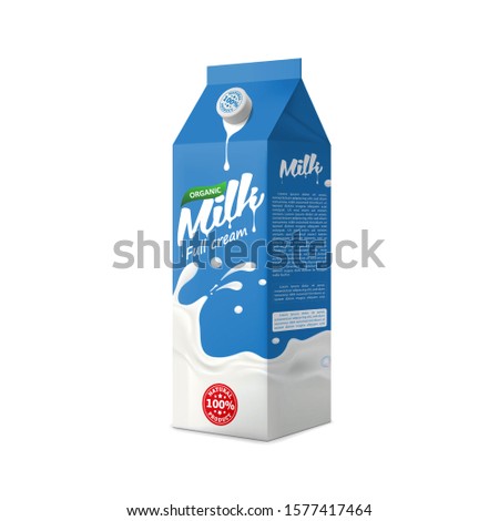 Full cream Milk packaging carton design mock-up. Beverage product pure vector illustration for ads and product desing