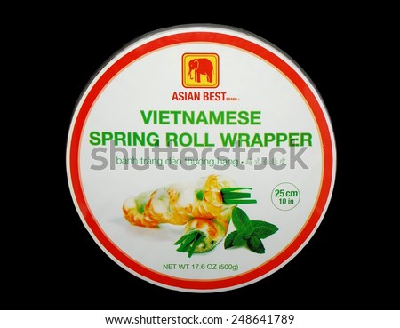 HAGERSTOWN, MD - JANUARY 23, 2015:  Image of a package of Asian Best spring roll wrappers.