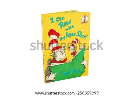 HAGERSTOWN, MD - MARCH 6, 2015: Image of I Can Read With My Eyes Shut! book by Dr. Seuss. Dr. Seuss is widely know for his children\'s books.
