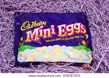 HAGERSTOWN, MD - MARCH 7, 2015: Image of a package of Cadbury Mini Eggs.  Cadbury first introduced mini eggs in 1967.