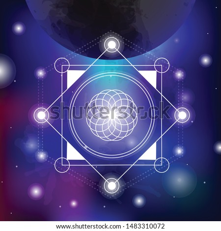 sacred geometry vector illustration on spacy background. Good for logo, design of yoga mat and clothes. Boho style.