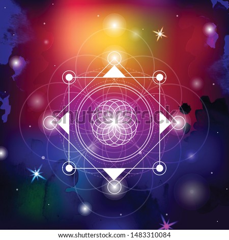 sacred geometry vector illustration on spacy background. Good for logo, design of yoga mat and clothes. Boho style.