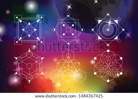 sacred geometry vector illustration on spacy background. Good for logo, design of yoga mat and clothes. Boho style.