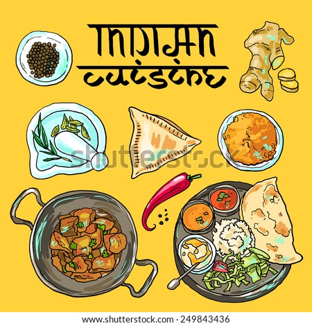 beautiful hand drawn illustration indian food top view