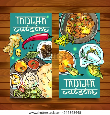 beautiful hand drawn banners indian food top view