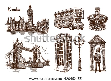 Beautiful hand drawn vector sketch illustration London. Sketch style. London sketch. 