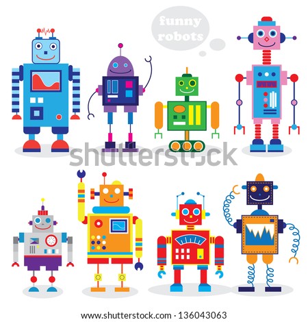 Funny Robots Stock Vector Illustration 136043063 : Shutterstock