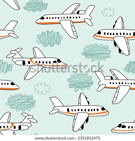simple airplane kids seamless pattern blue background 