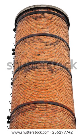 Architecture shot with an old industrial brick tower isolated on white background