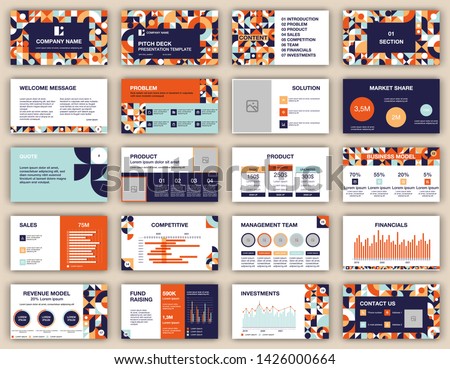 Pitch deck presentation design template. Geometric abstract shapes composition. Vector slide layout background for business report, brochure, flyer, leaflet, advertising.